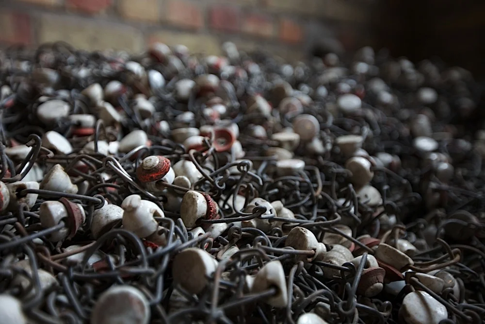 Bottle corks at the Henri Maes brewery in Bruges, Belgium.