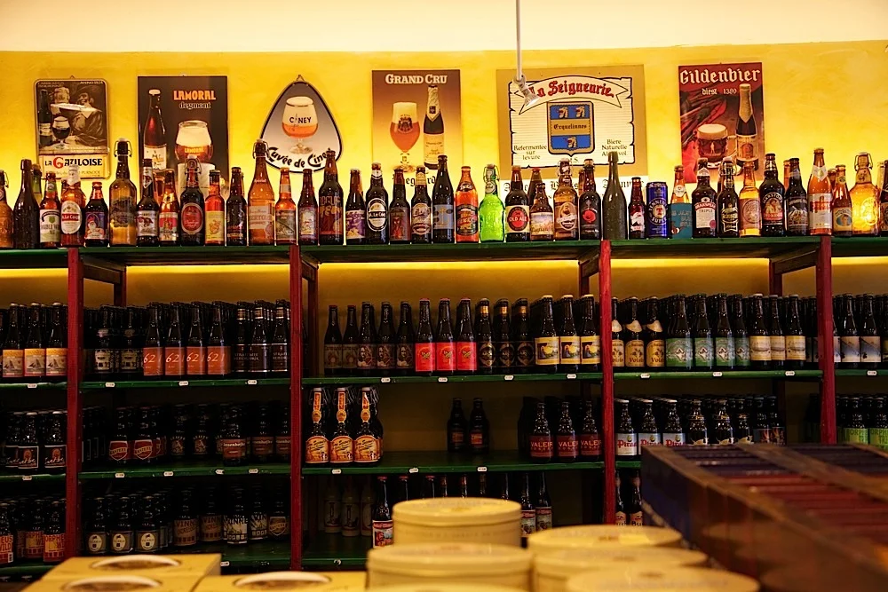 Belgian beer for sale at Beer Mania in Brussels, Belgium.