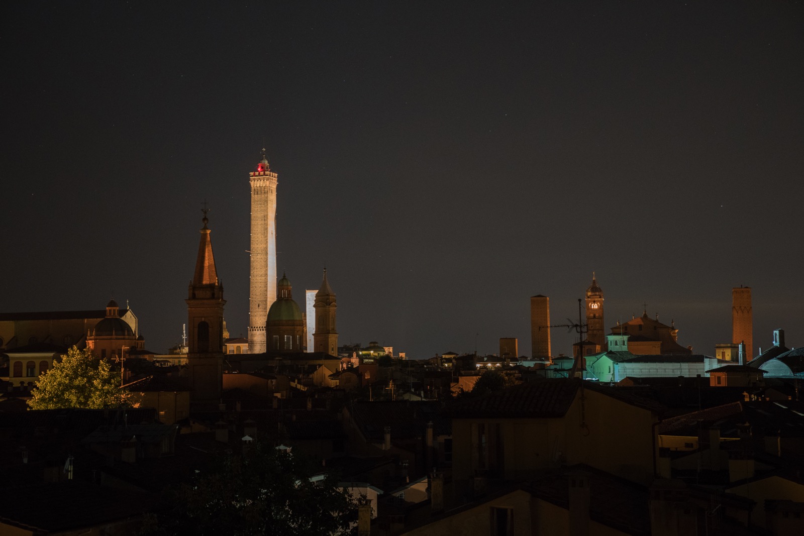 The night view from our tower. (Bologna, Emilia-Romagna, Italy.)