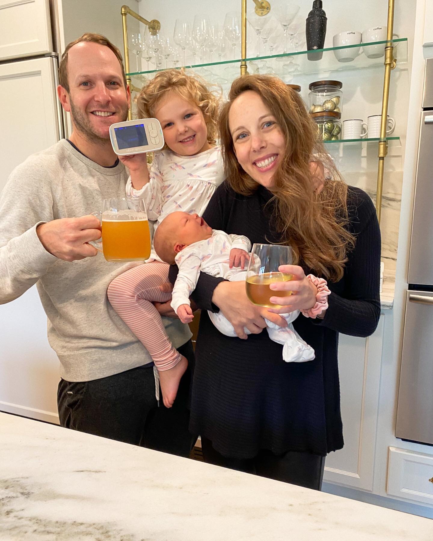 Throwing it back to the day we brought Goldie home 💗. The girls had the sweeeetest intro, then we put Kenzie down for a nap (hence the monitor) &amp; Matty promptly poured us some cocktails to celebrate. We took a breath annnnndddd it&rsquo;s been t