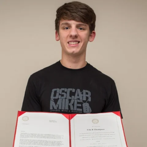 Eric Thompson (2018/2019) - Virginia Military Institute, majoring in History (class of 2022). Son of Brian and Michele Thompson. His father served for 24 years - TACLET South, MSST Galveston, MSRT.