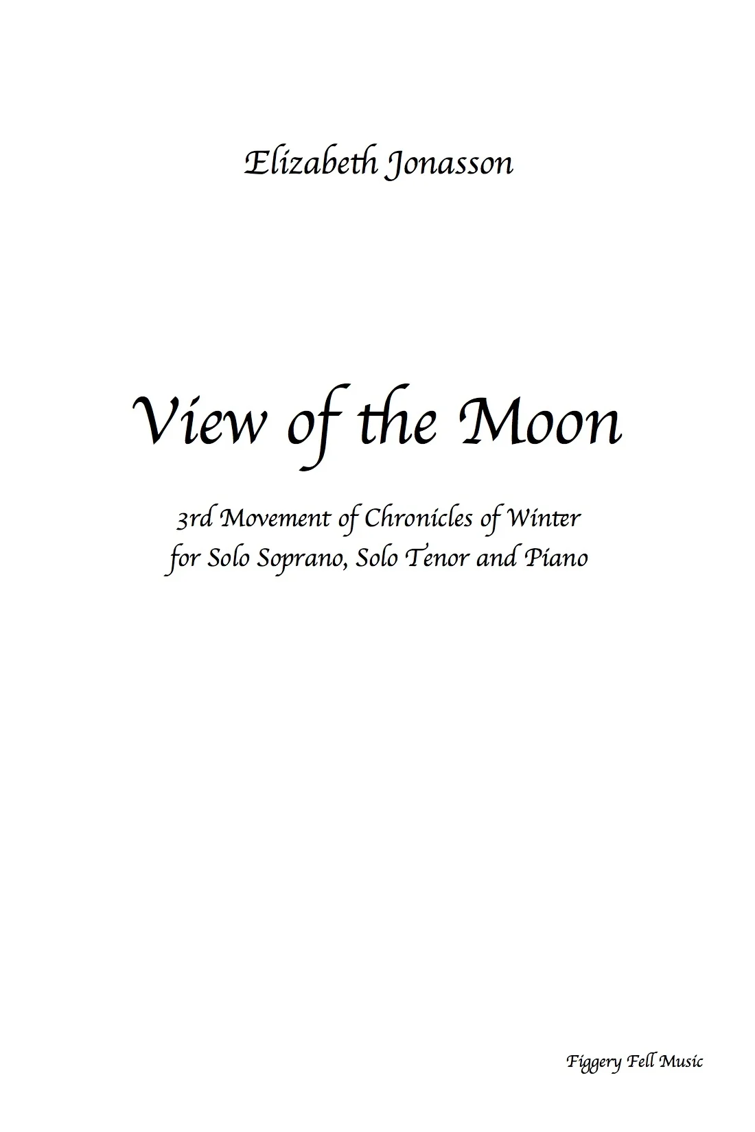 Cover page for the score, "View of the Moon" by Elizabeth Jonasson