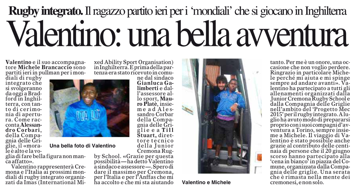 Inizia l'avventura di Valentino con la nazionale di Rugby Integrato.