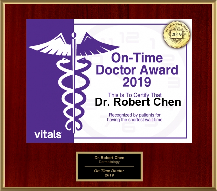 2019 On-Time Doctor Award awarded to Robert Chen MD PhD - Acacia Dermatology Lawrenceburg and Skin Envy MD Nashville.jpg