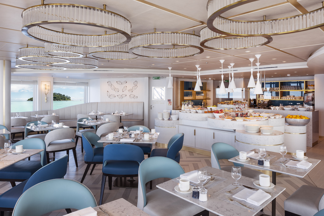 The Patio Cafe onboard Crystal Esprit while docked in the Seychelles. Image courtesy of Crystal Cruises .