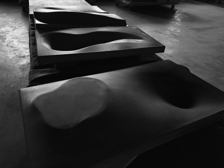  Fabric-Formed Concrete Sinks made and designed by the workshop attendees. 