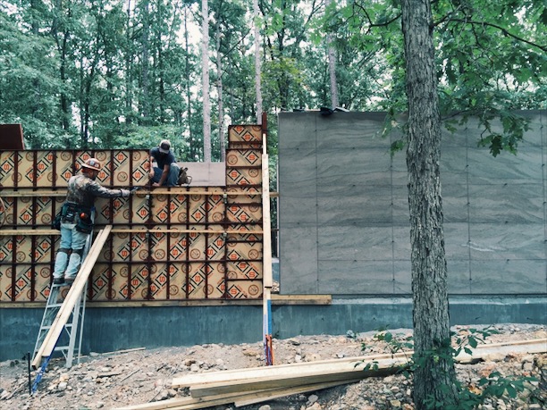  The first rammed earth walls going up! The forms I used were Symons SteelPly forms. If you want to buy some I have a great contact in Arizona.&nbsp; 