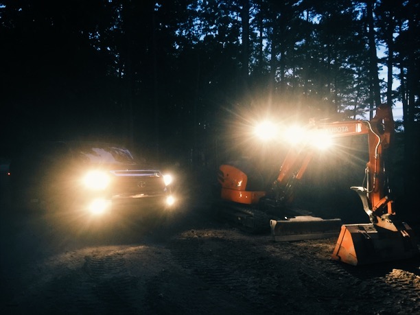  Sometimes we would work late into the night by the light of my truck and the Kubota.&nbsp; 