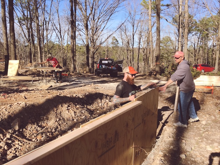  Me forming the concrete stem walls with my neighbors, Blake and Ben.&nbsp; 