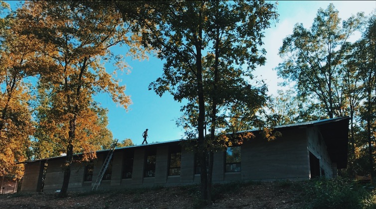  The black metal roof going on. 