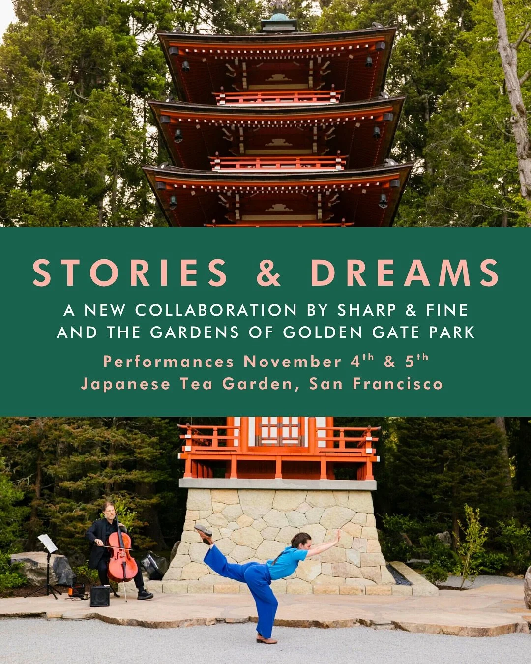 We&rsquo;re making something new with @gardensofgoldengatepark! &ldquo;Stories and Dreams&rdquo; brings @sharpandfine&rsquo;s exuberant, distinctively theatrical choreography and live music to the @japaneseteagardensf on November 4th and 5th.

With c