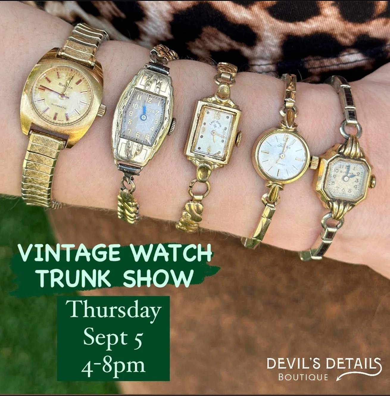 Vintage Watch Trunk Show. Tomorrow at @devilsdetailsboutique 

In the golden age of American wristwatch making, the early- to mid-20th century, &lsquo;cocktail watches&rsquo; emerged as a category; with their delicate profiles and discreet dials, the