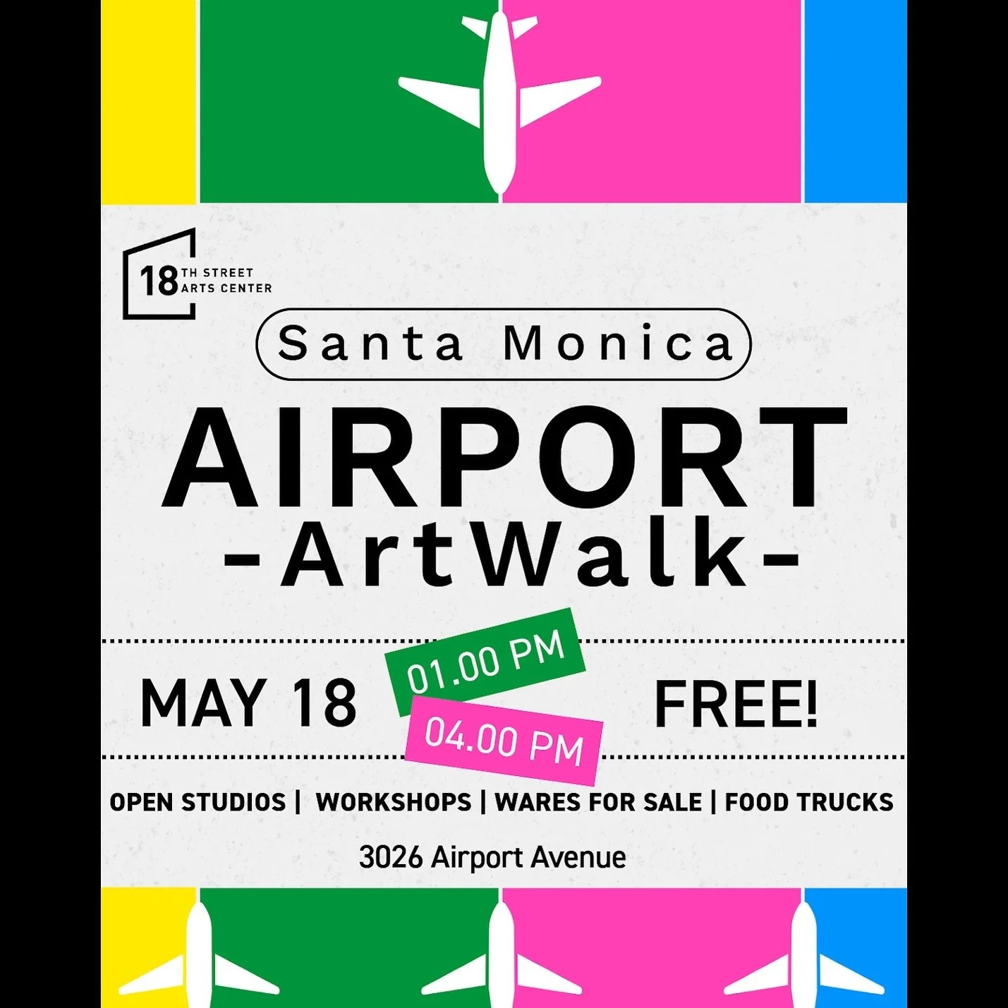 Save the date: Santa Monica Airport ArtWalk on Saturday, May 18 from 1-4 PM. Situated in one of the oldest airports in the United States, the Santa Monica Airport hosts a vibrant community of over 60 artists, creative venues, and a spirited aviation 