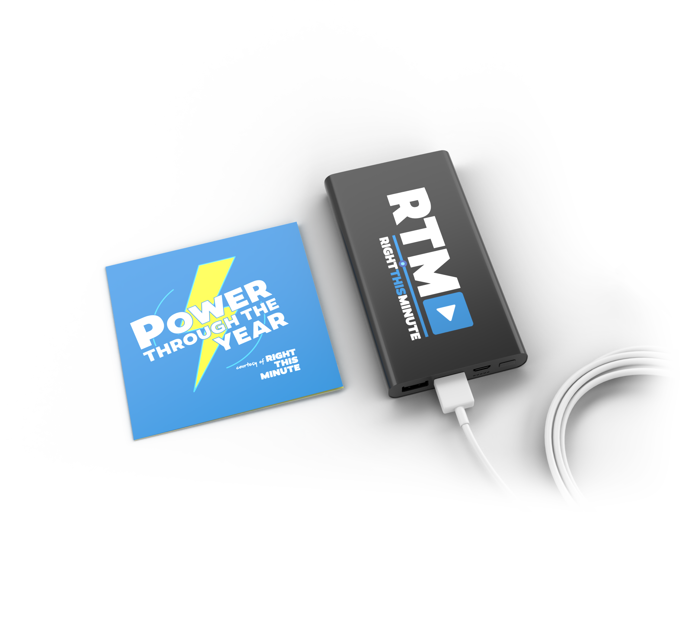 RightThisMinute Affiliate Swag - USB Powerbank + Postcard (2019)