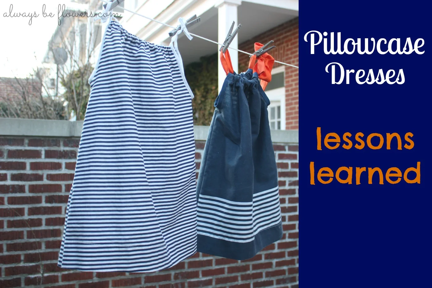 Two styles of pillowcase dresses-elastic neckline and tied ribbon neckline.
