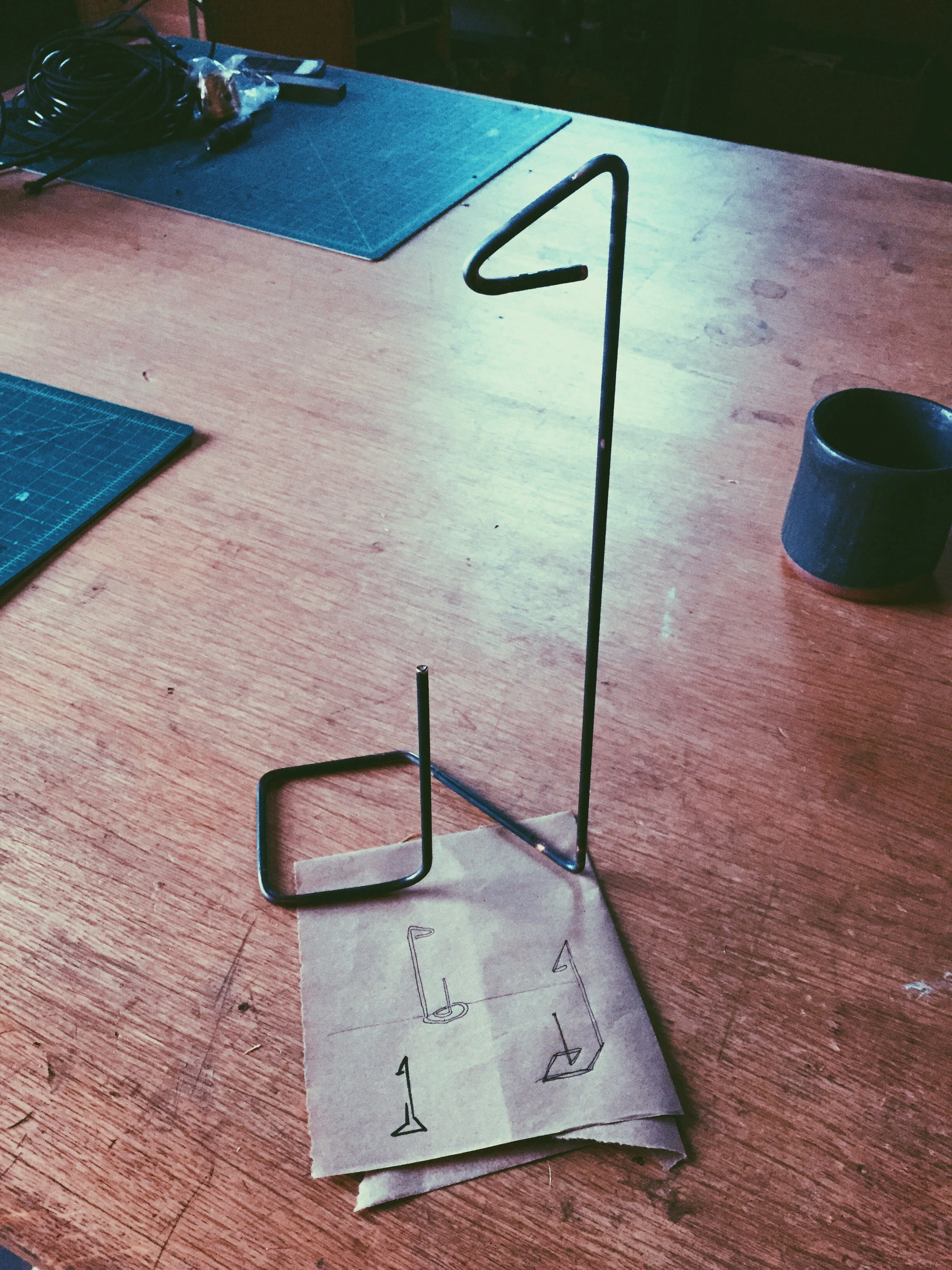  hand bent sewing machine spool holder prototype 