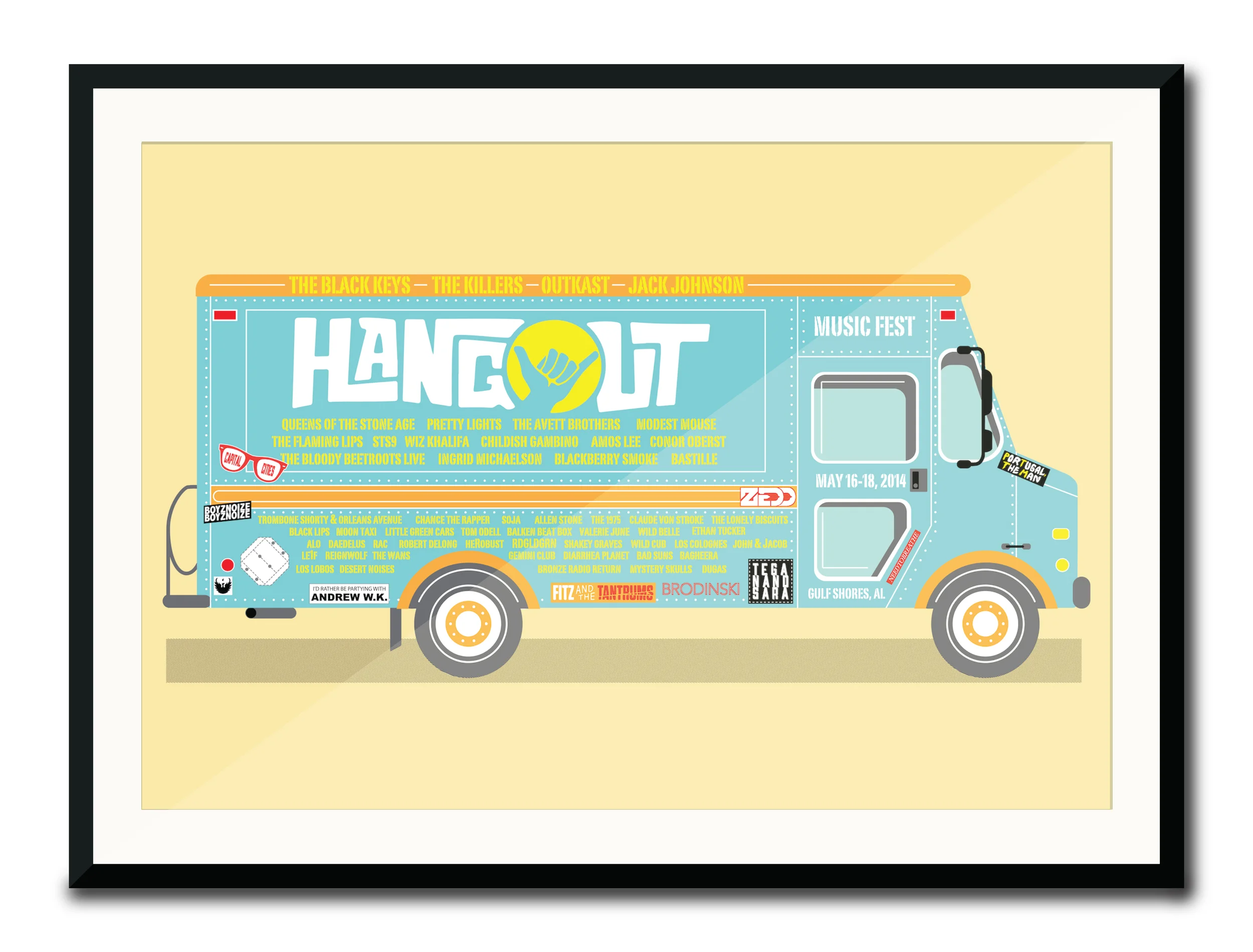 "Hangout Fest Poster" 5 Color Hand Pulled Screen Print Print Size: 11" x 17" Edition of 25
