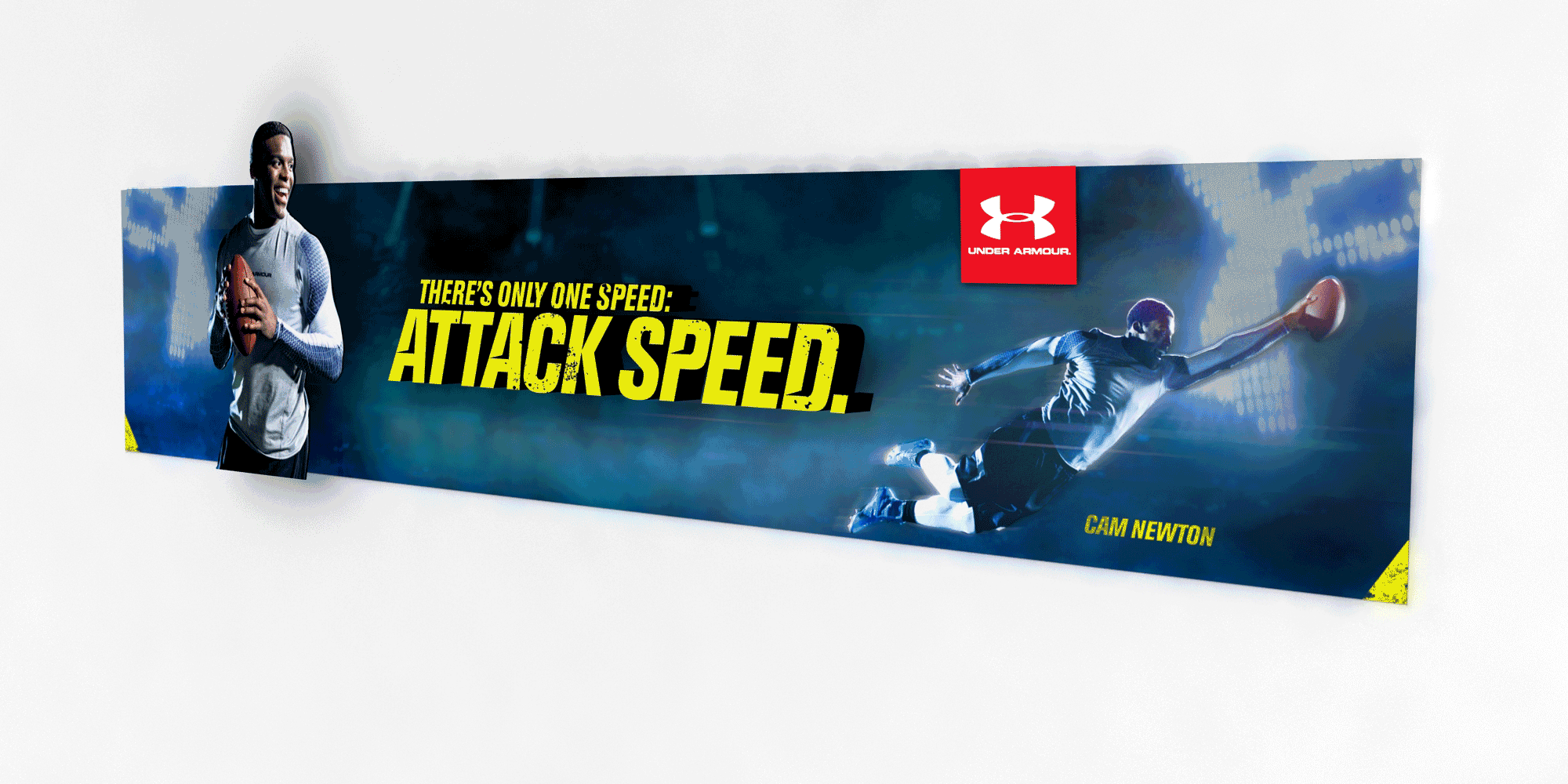 LED lights used behind translucent print attracts shoppers while creating an energetic ambiance