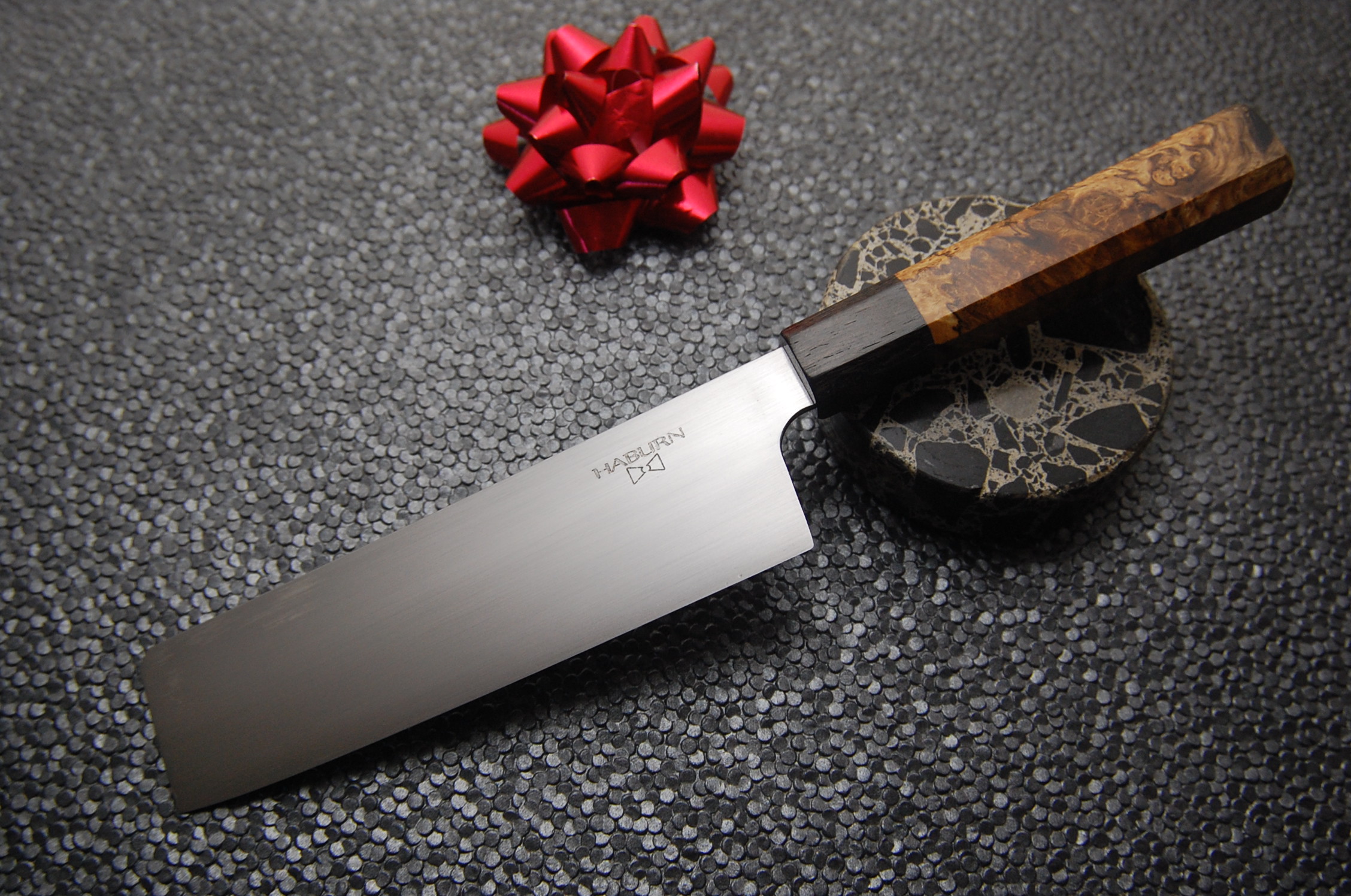 160mm Nakiri in 52100 with Black Lacewood and Spalted Maidou Burl