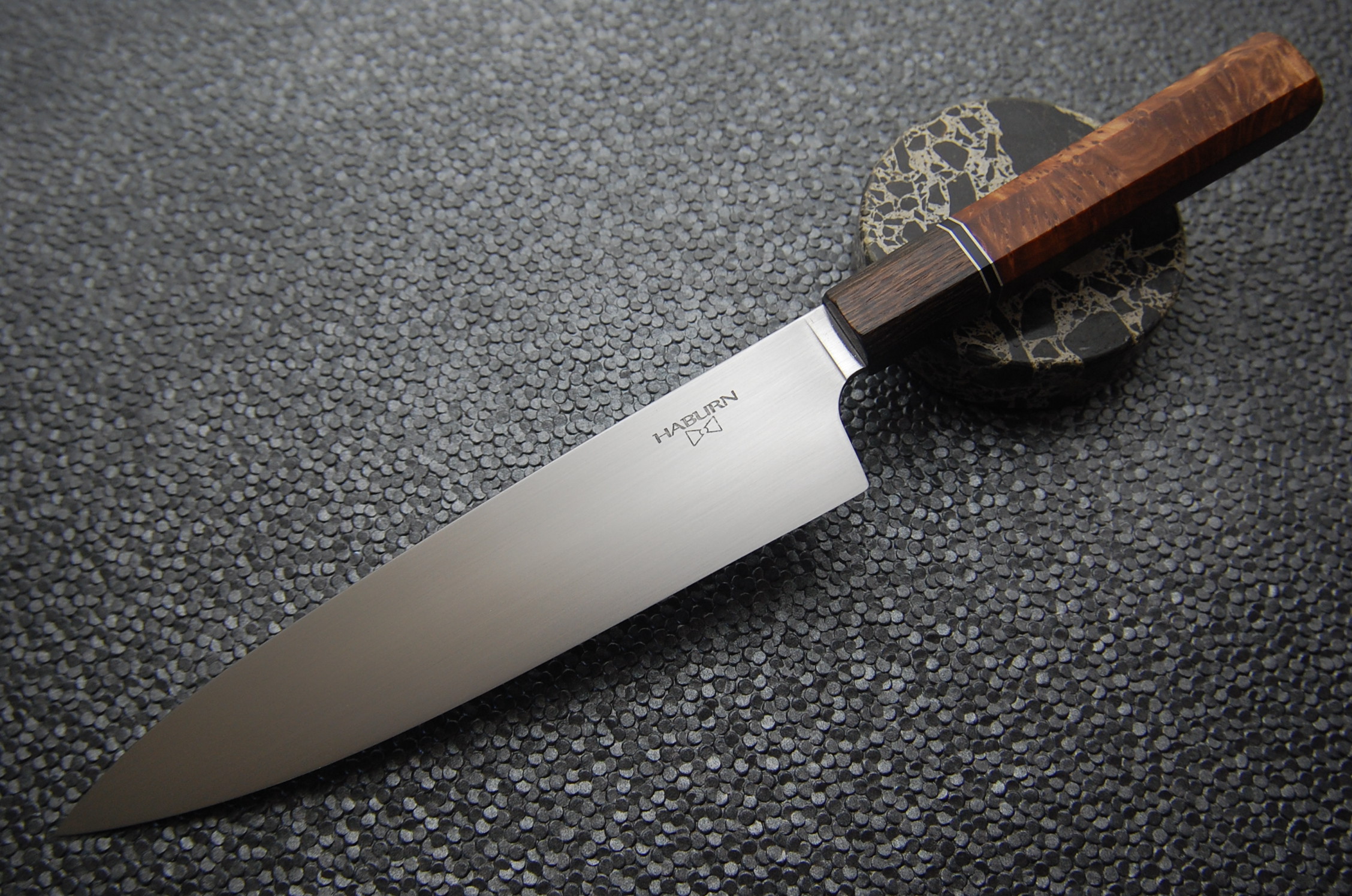 210mm Wa Gyuto in 52100 with Black Lacewood, SS Spacers and Redwood Burl.