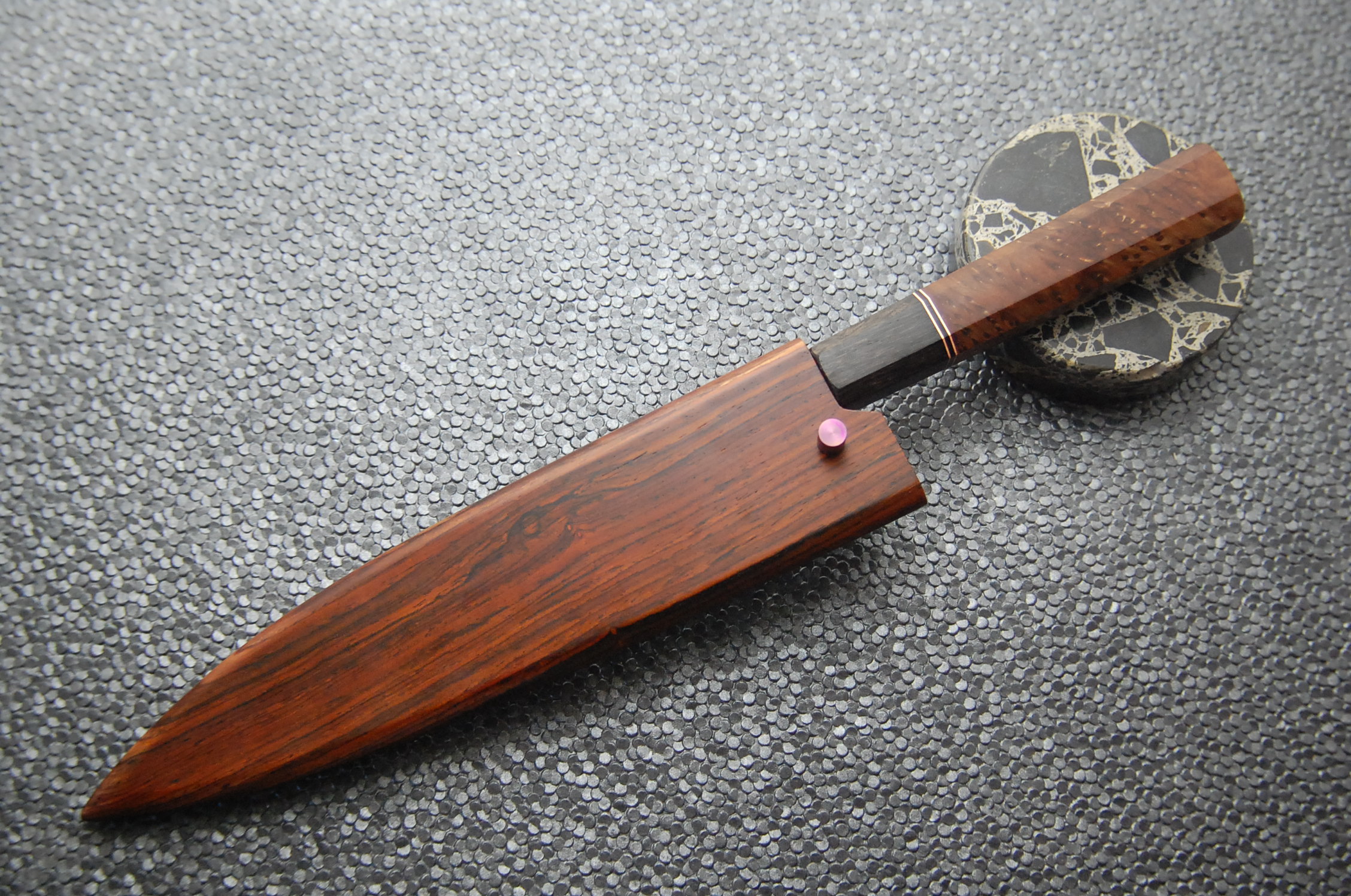 The saya is cocobolo with a wenge liner to match the handle.