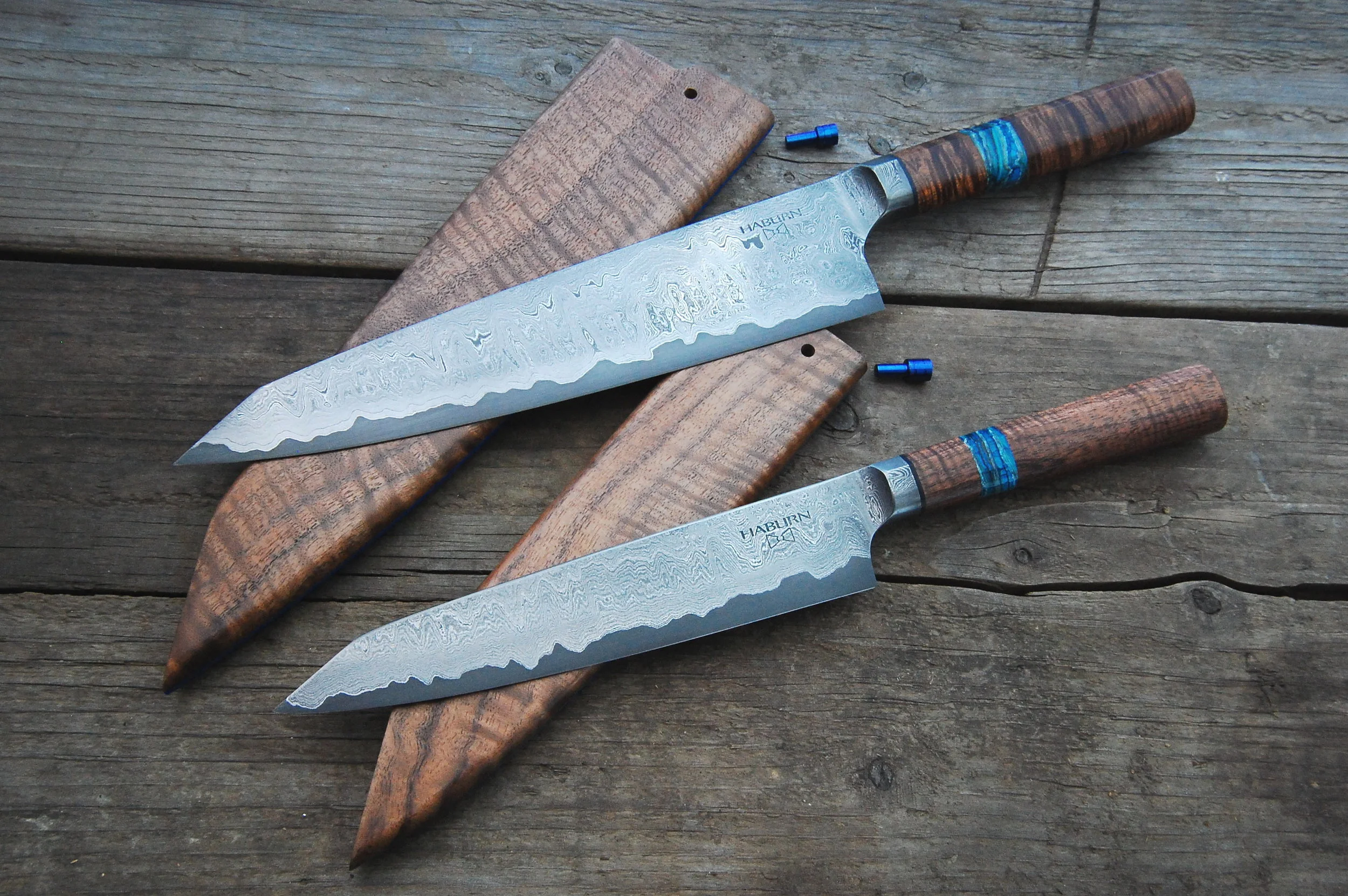 Custom Damascus San mai Gyuto and Petty