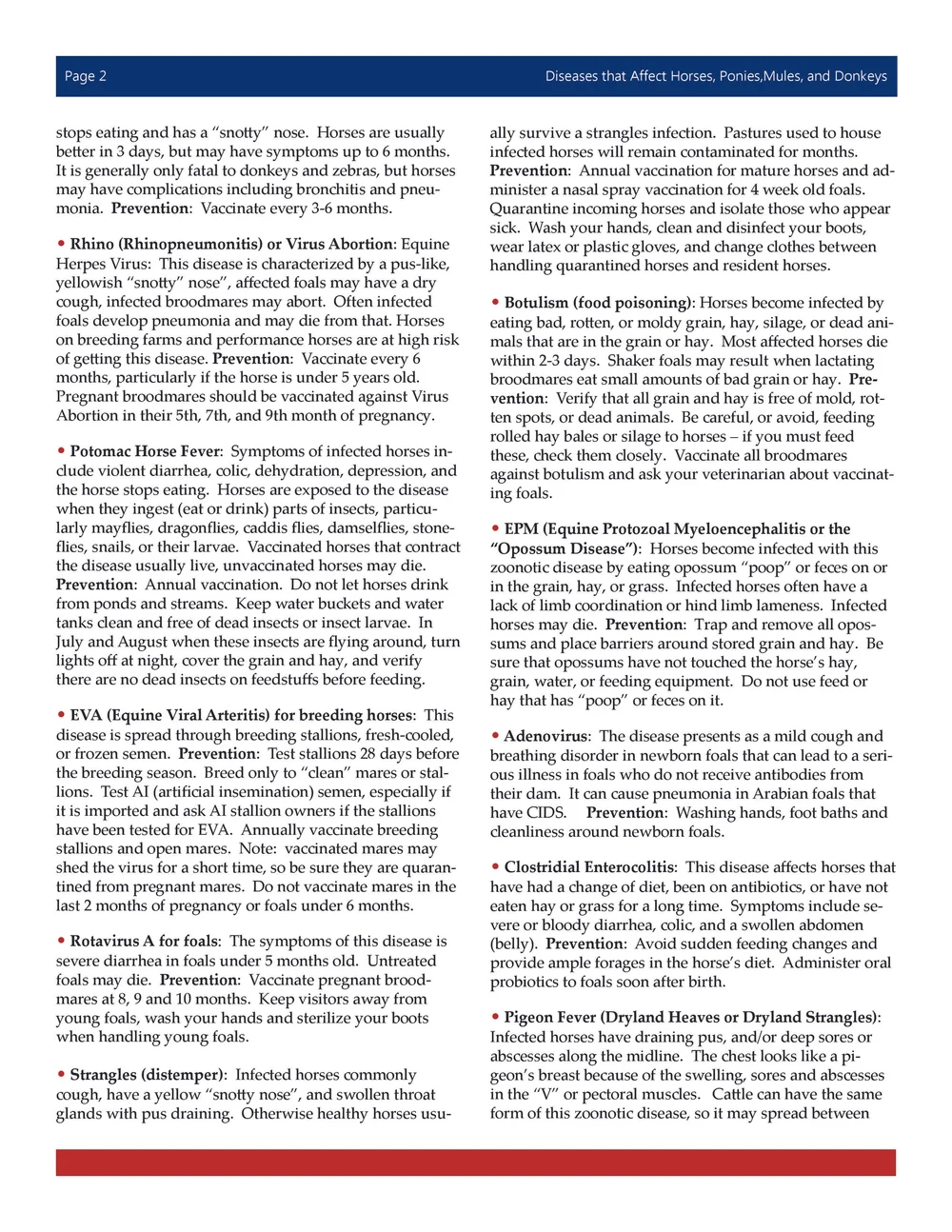 Diseases that affect mules and donkeys — American Mule Association