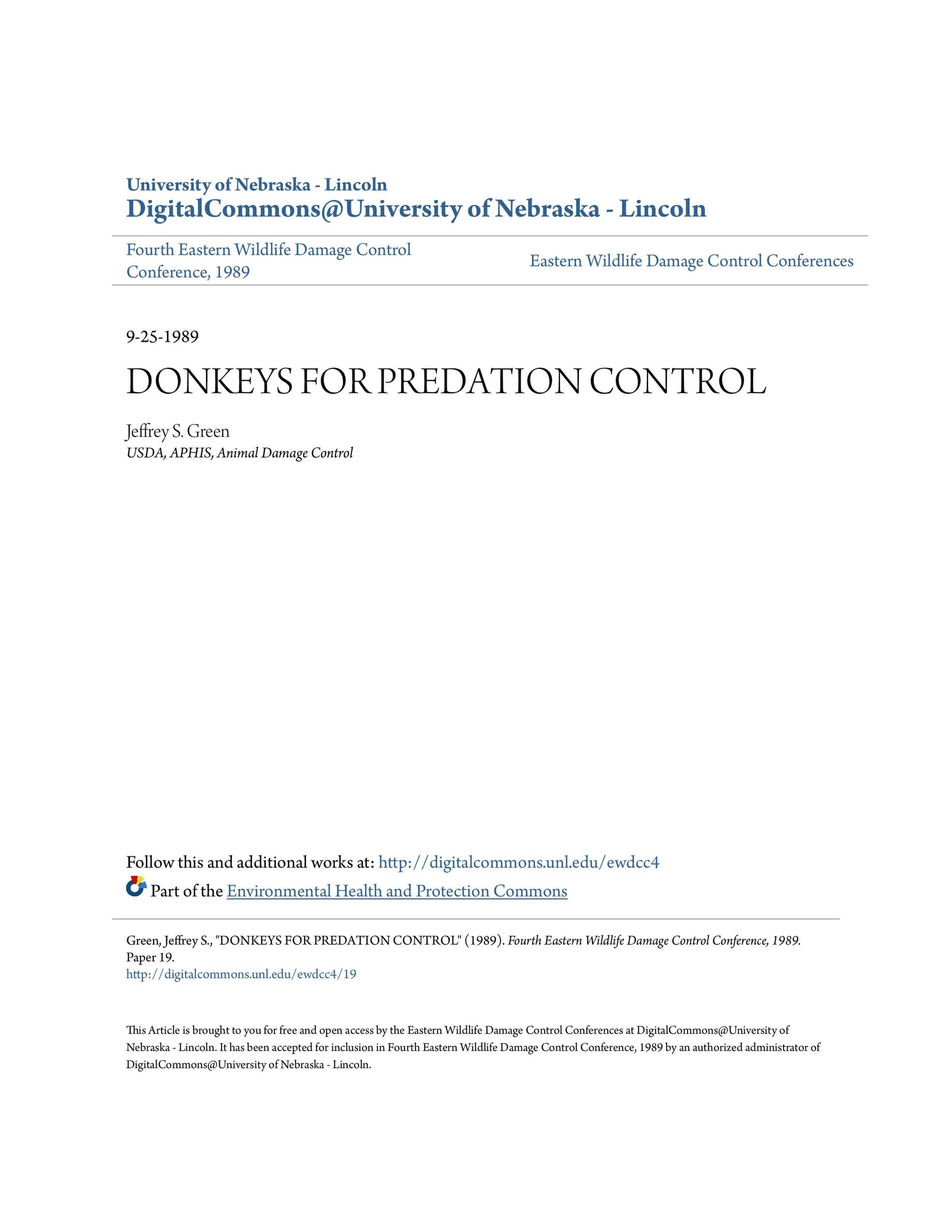 DONKEYS FOR PREDATION CONTROL — American Mule Association