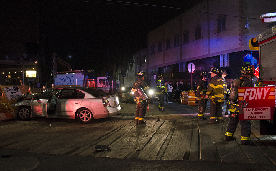 Note the angled STOP sign on the right of the frame.