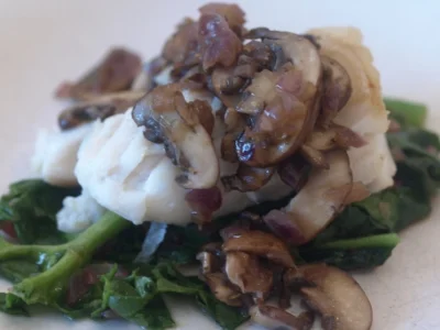 Wild Caught Cod With Sautéed Mushrooms and Spinach