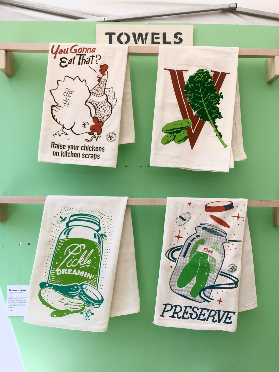 Popular and useful, hand-printed flour sack towels are one my staples.