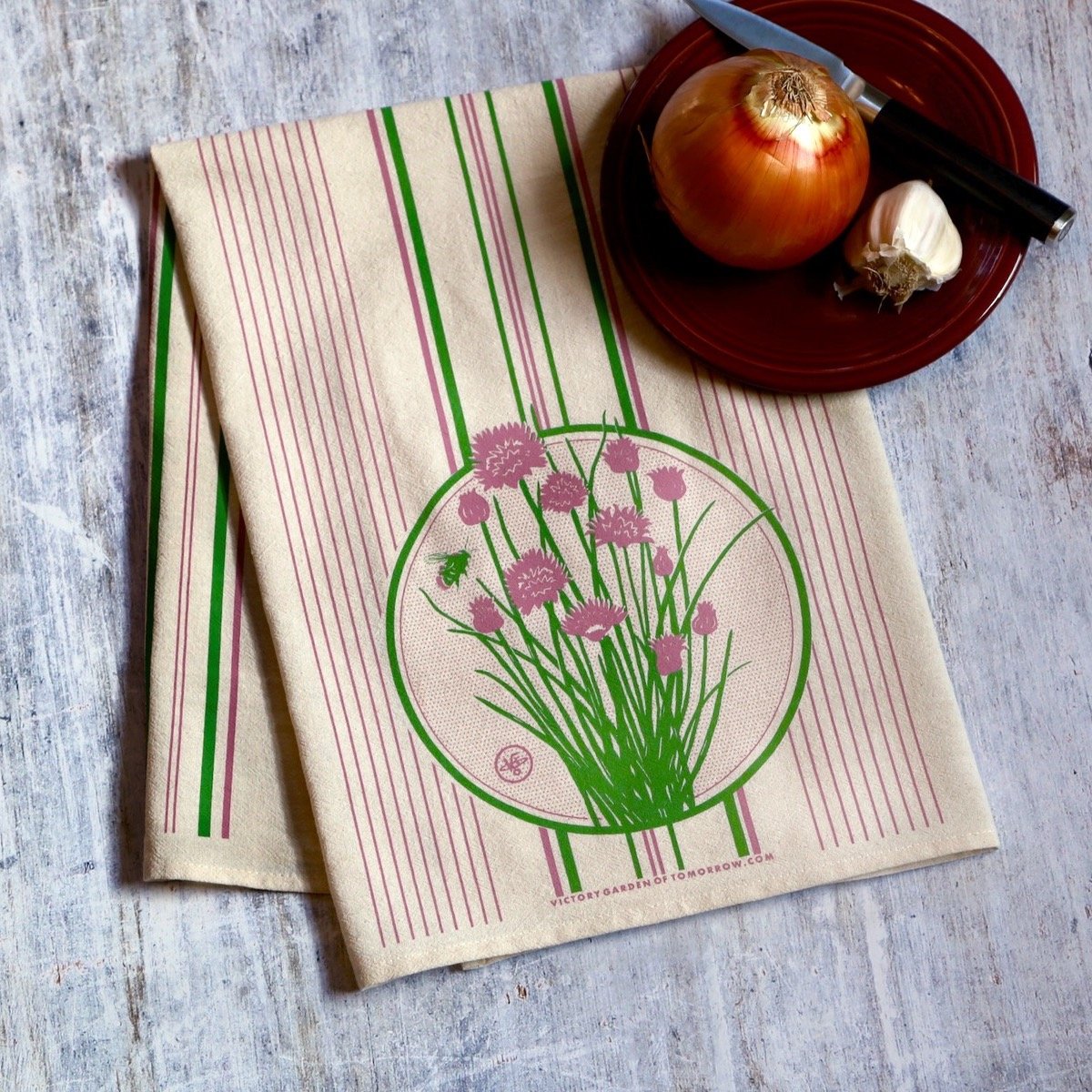 Craving nice things these days. Wild chives are special and easy to appreciate so how about a flour sack towel for the kitchen. Great for wrapping, baking, drying, on more, we screenprinted these in Oregon. Plus new and neat packaging, and a little b