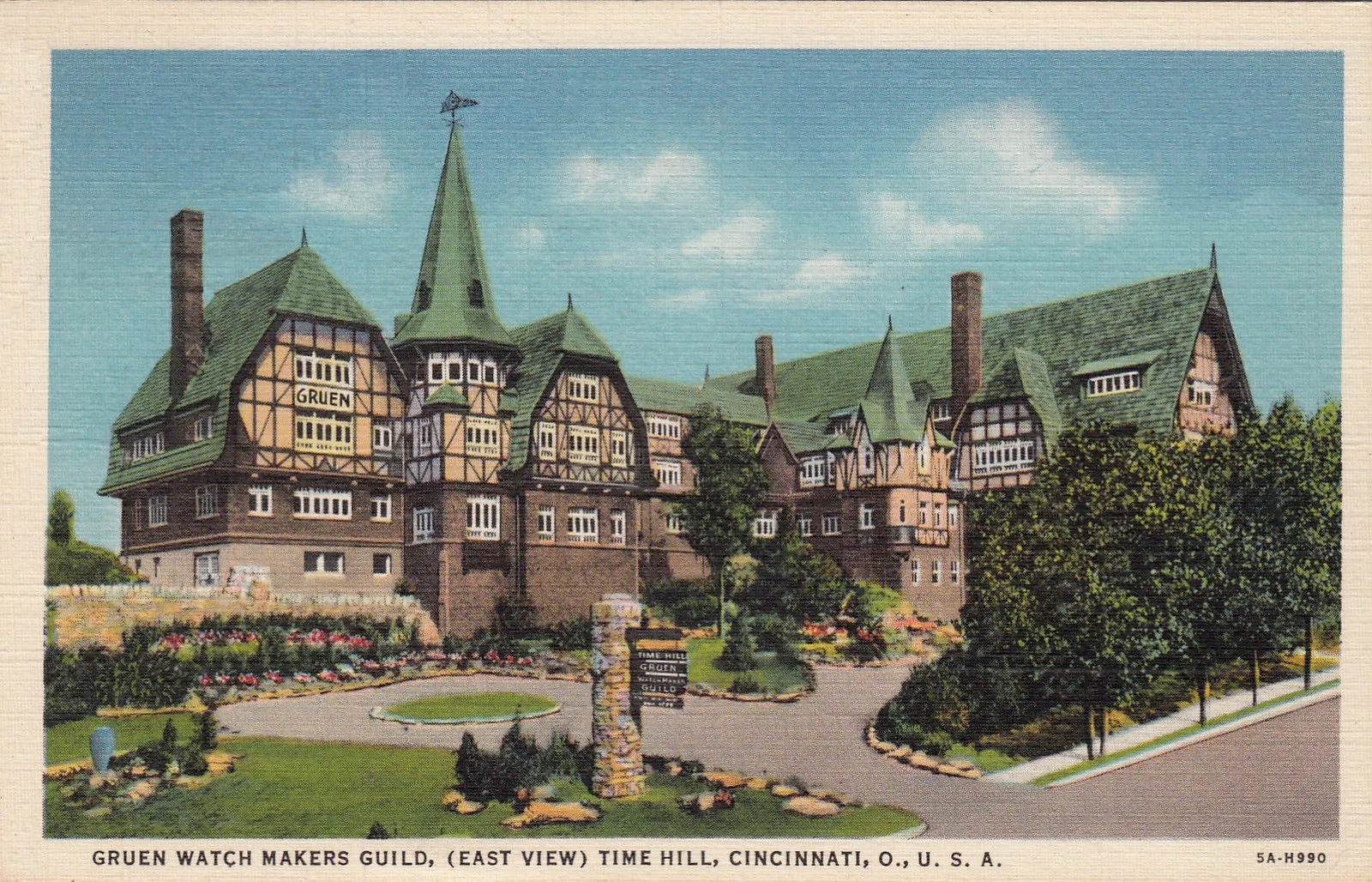 Gruen headquarters and workshop on Time Hill, Cincinnati, Ohio. Reproduction of postcard from 1937.