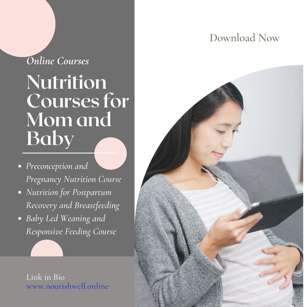 Check out my recorded online courses that support nutrition for fertility, healthy pregnancies, boosting baby's brain power, baby led weaning, growing adventurous eaters (preventing picky eating) and my Nourishwell Signature Course for overall wellne