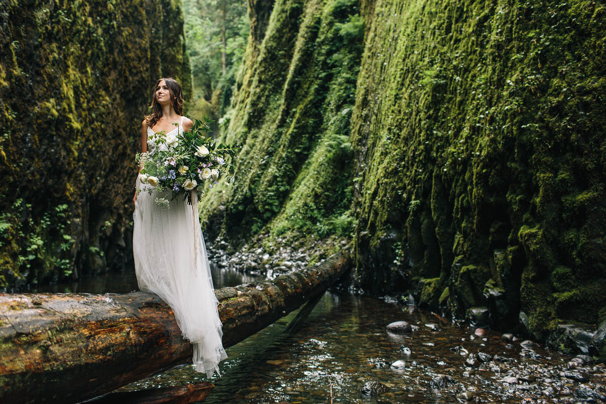Jess Hunter Photography, Oregon coast elopement photographer, Oregon elopement idea, Colmbia River Gorge wedding and elopement photographer, Seattle and Pacific Northwest elopement photographer, small intimate forest wedding in Oregon, riverside wedding ceremony, Portland oregon wedding photographer, artistic wedding photography in the Pacific Northwest, Northwest inspired wedding, BHLDN wedding dress, wild bouquet