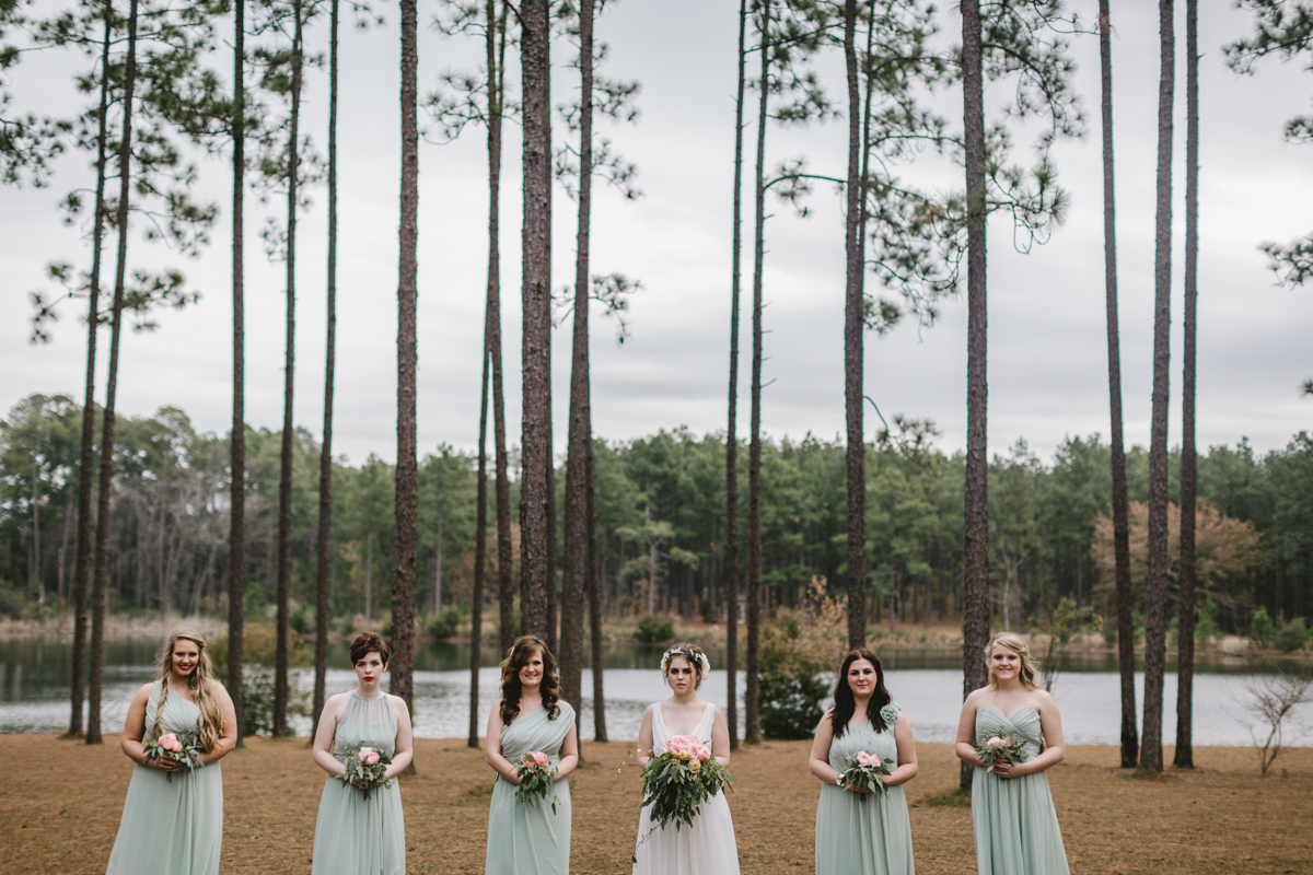 Southern wedding at Quail's Landing in Ashburn, Georgia photographed by Jess Hunter // Savannah, GA wedding photographer // Jacknsonville, FL wedding photographer, South Georgia wedding photography, North Florida wedding photography, Southern wedding traditions, wedding in the woods, bridal party portraits in the woods, southern bridal party, flowy bridesmaids dresses