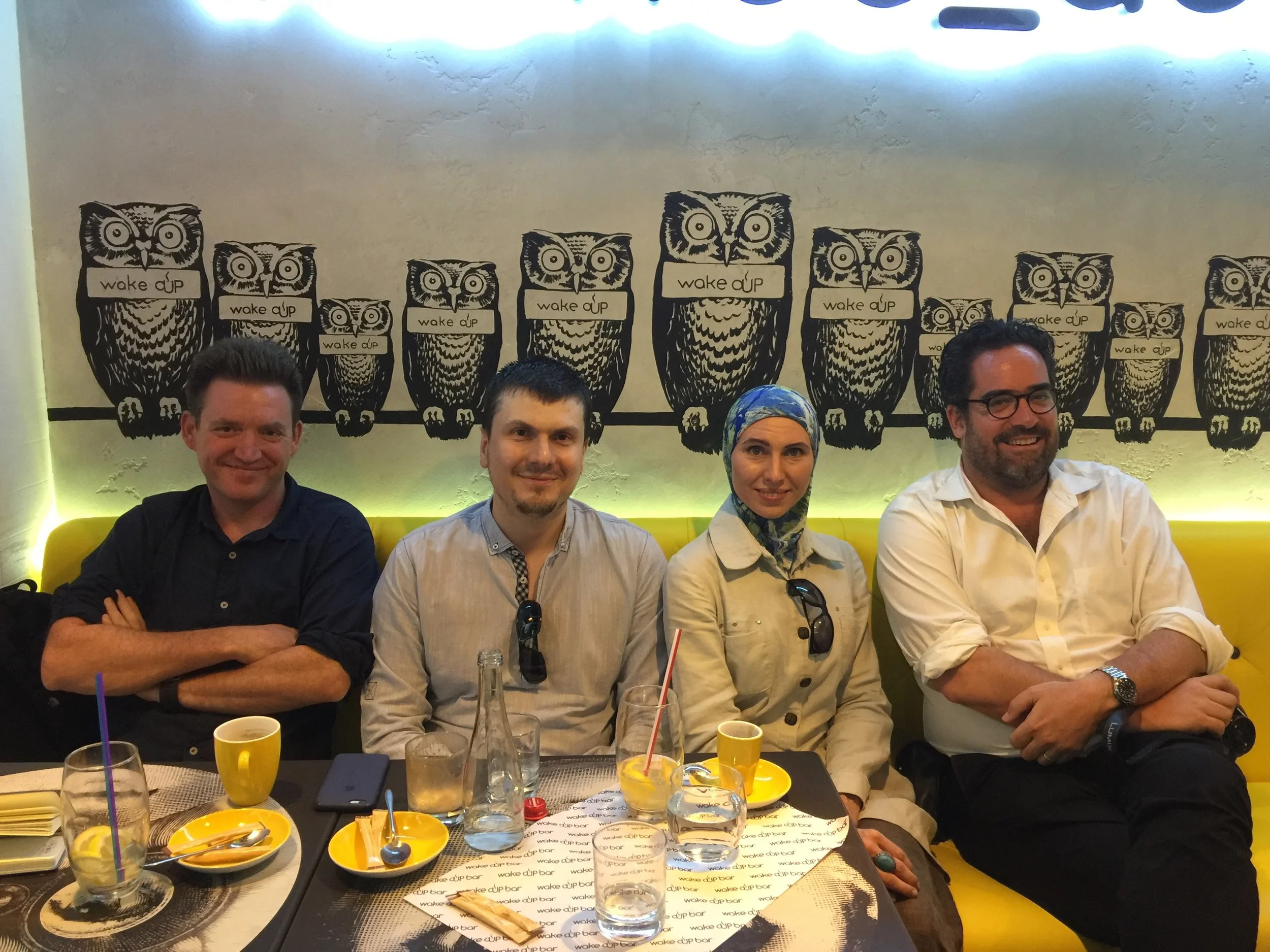 Julius Strauss (far left) and Thomas Dvorzak (far right) in Kiev, summer 2017.