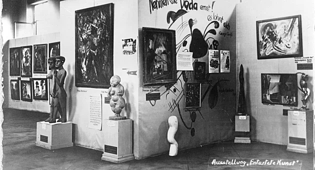 Pictures at the "Degenerate Art" exhibition in Munich, 1937
