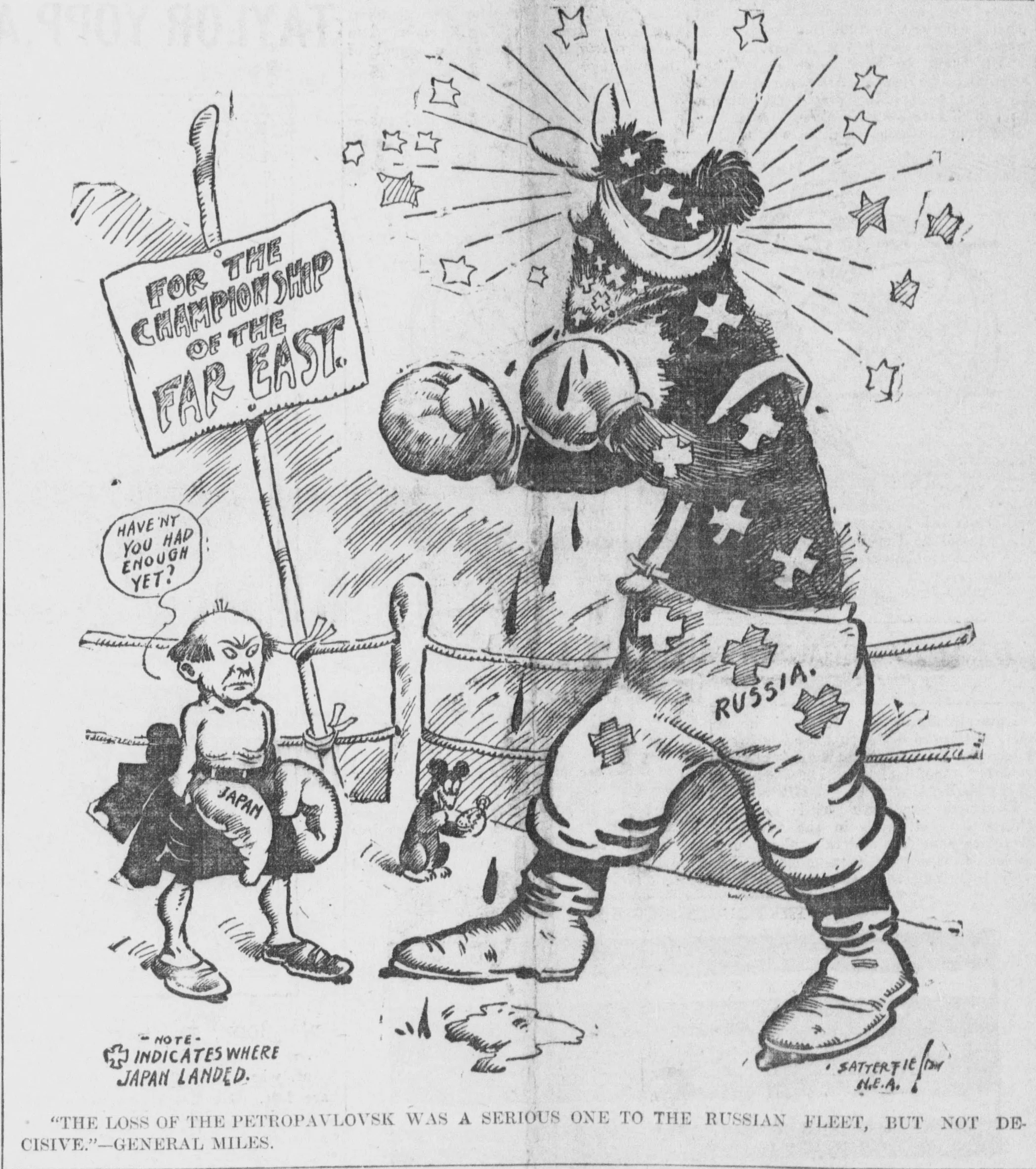 A 1904 cartoon of the Russo-Japanese war, by American cartoonist Bob Satterfield