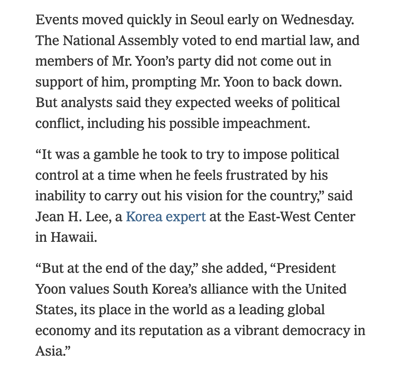 New York Times: Martial Law in South Korea Tests Biden and a Key U.S. Alliance