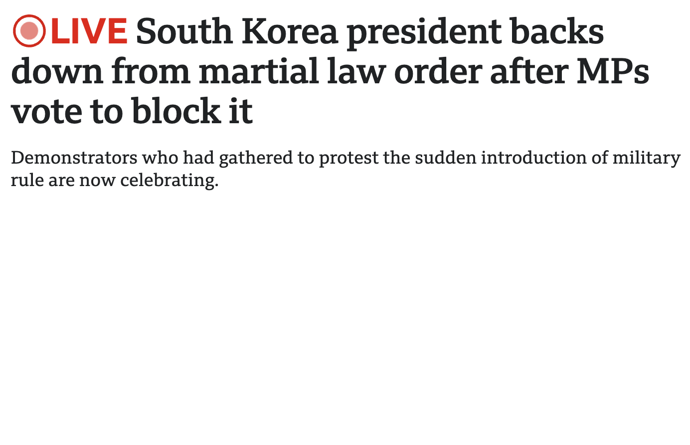 BBC Newshour: South Korea reverses martial law