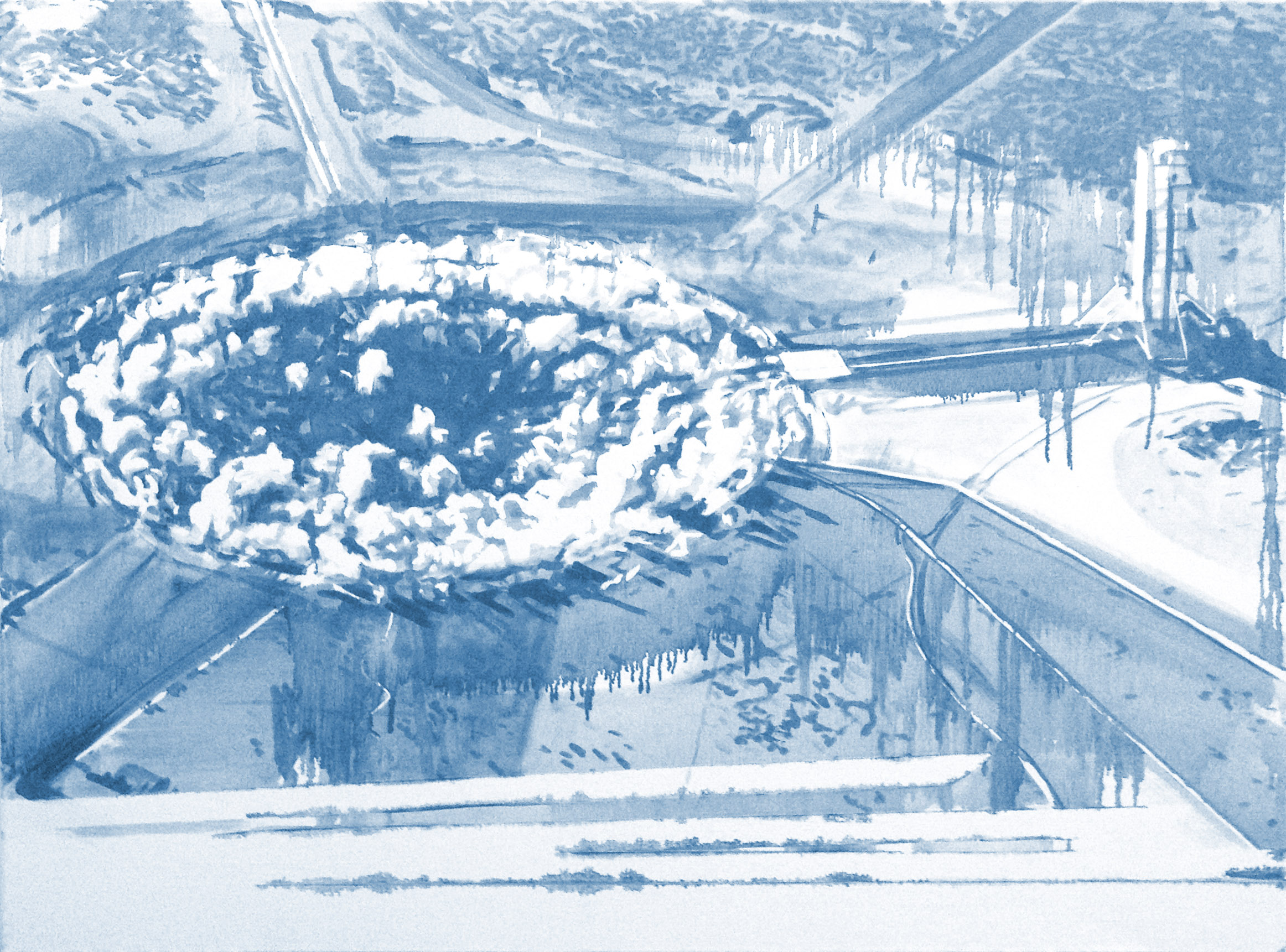 Underground Nuclear Test, Nevada, Oil on linen, 40x30", 2014.