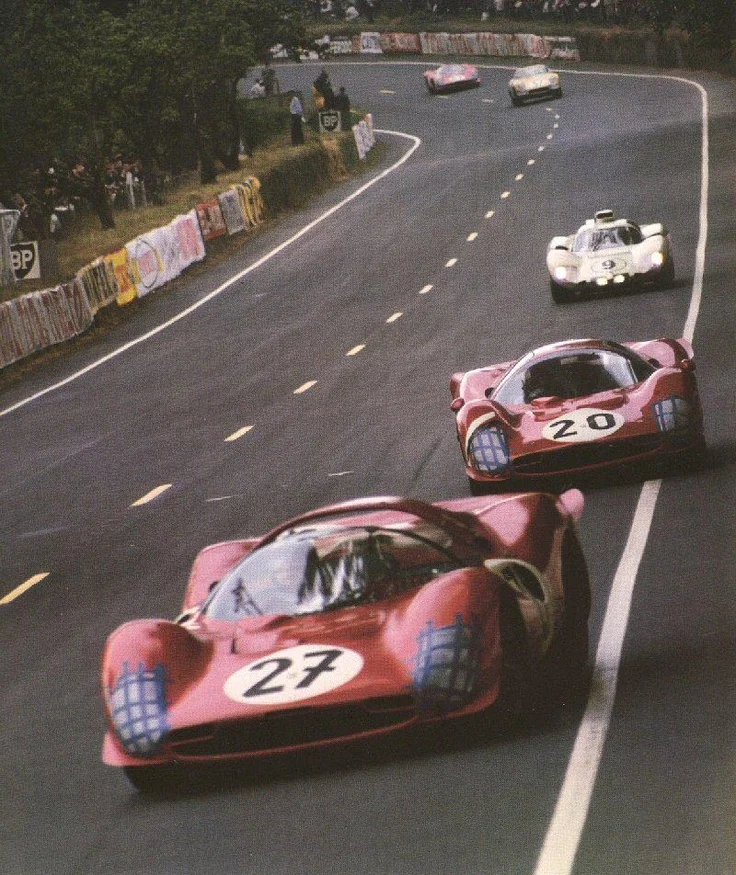 The 330s at the 1966 LeMans 24 Hour, following the Fords
