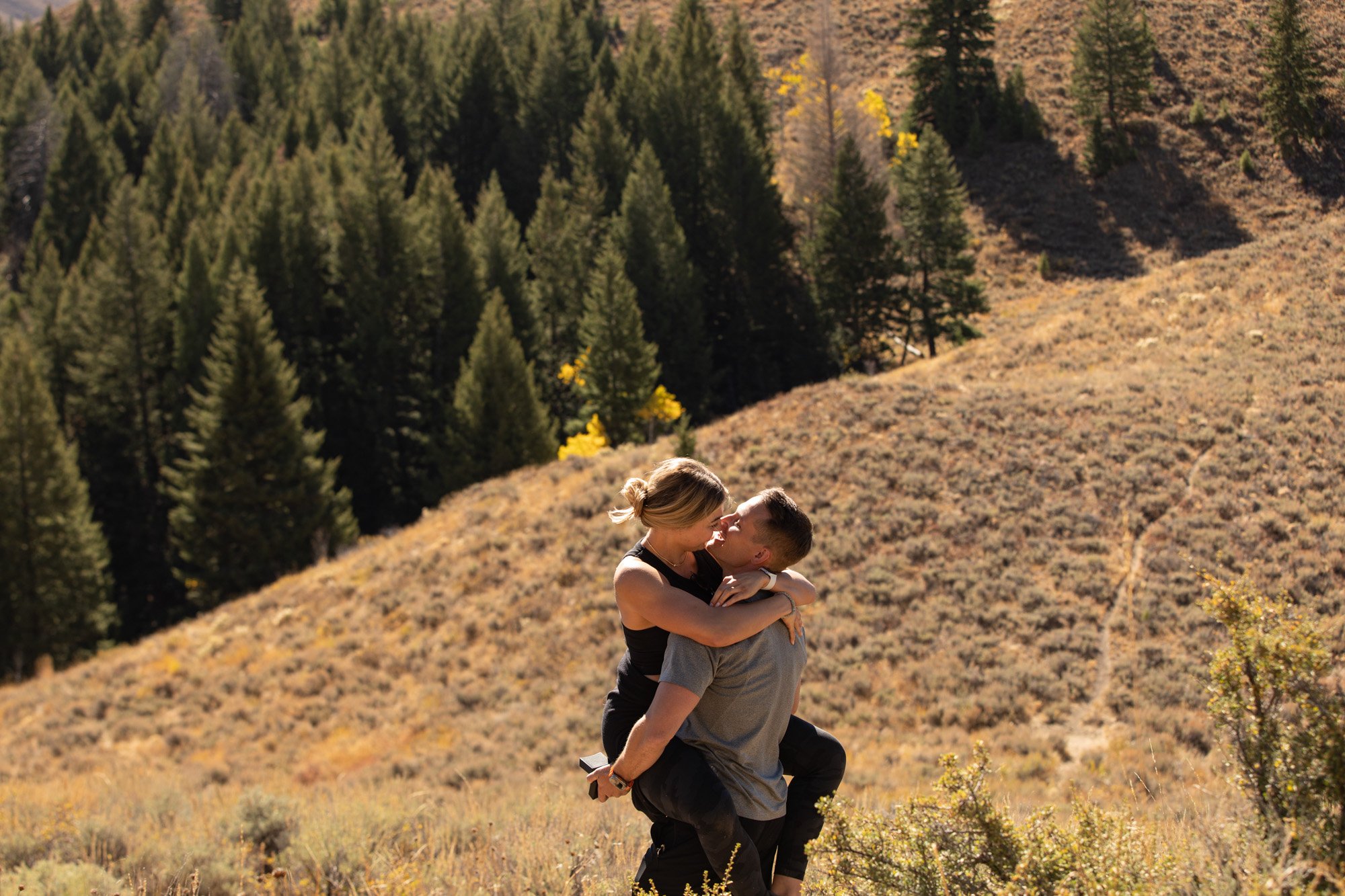 Gabe and Athena’s mountaintop proposal in Ketchum, Idaho