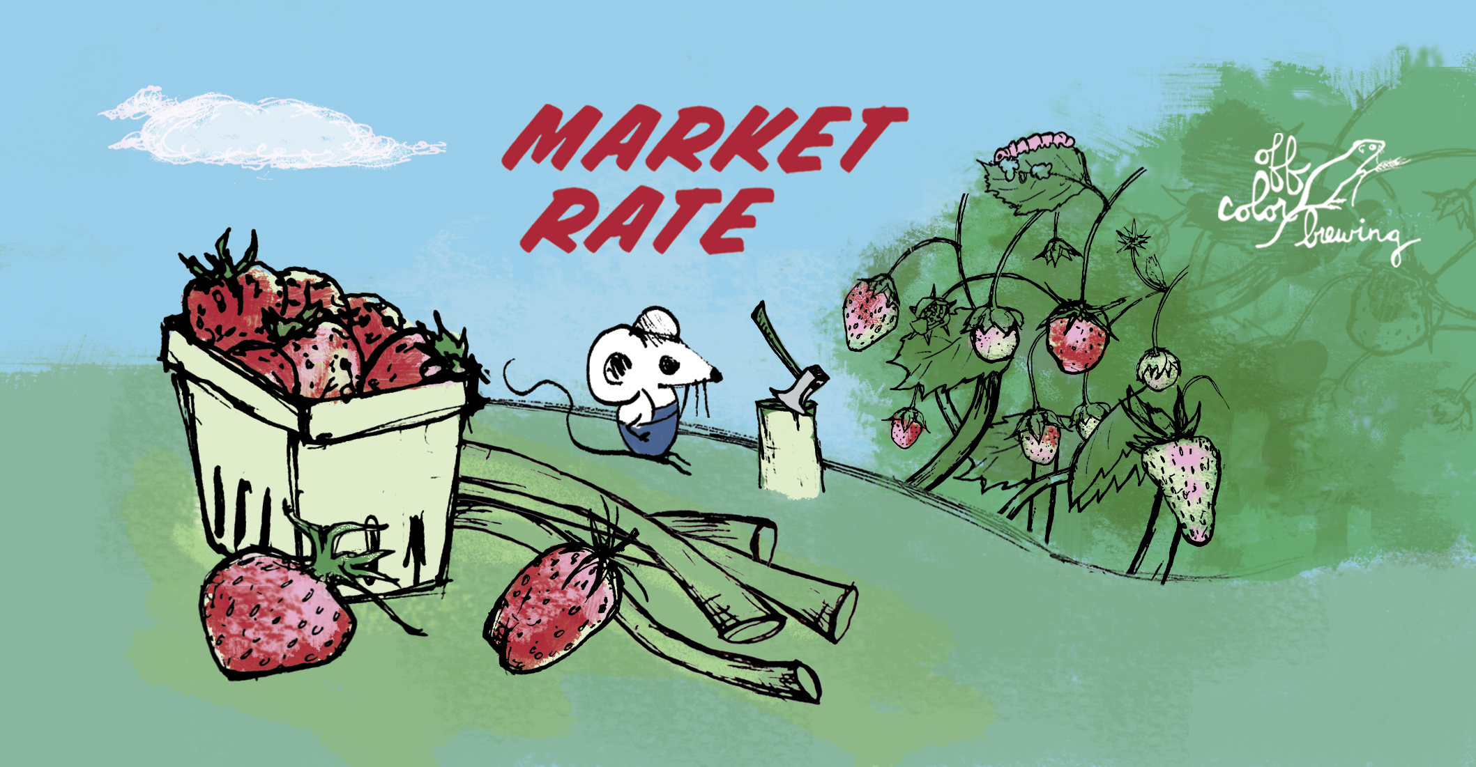 Market Rate Brewed annually for Green City Market BBQ, with both unripened green and ripened Mara de Bois strawberries from the market, this is the first time we've let Market Rate sleep in wine barrels peacefully for 17 months. Green strawberries lend a unique acidic note while the diminutively sized Mara des Bois have a potent aromatic burst more reminiscent of slicing into fresh berries than stewed jam. A wisp of gin elevates the character from a small addition of three year old gin barrel aged saison we opted to blend in at the last second because at this point you all know John tends to add gin to things at the last second. Bright chords of honey and meadow flowers overlay light, toasted malts that play base for the vibrant fruit- and fermentation-based acidity. The finish is dry with a dose of American oak for structure leaving one reminded of vanilla, cracked black pepper, strawberry seeds, and late spring naps. We weren't planning on releasing any more wild beers out of Dickens but nature has it's own schedule. American Wild aged in wine barrels with strawberries 5.8% ABV MALTS: Pils, Flaked Wheat, Wheat Malt SECRET INGREDIENTS: Blend of wild house cultures fermented in wine barrels with ripened Mara des Bois strawberries, and unripened green strawberries.