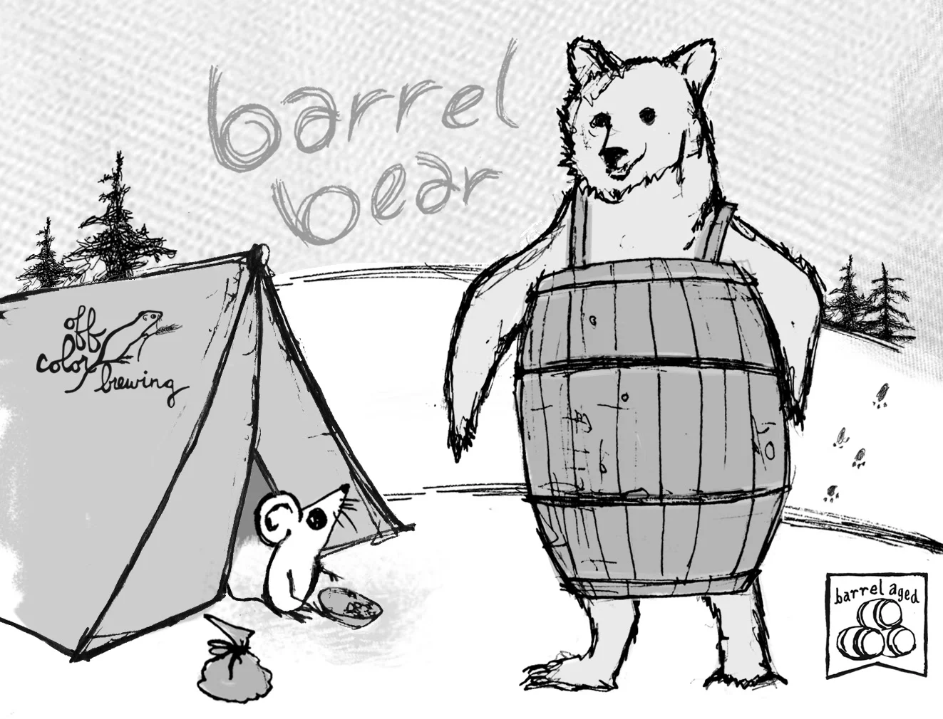 Our house sahti, Bare Bear, rested in MGP Rye Whiskey barrels for 11 months to impart a dominate silky rye spice blended with black pepper phenols. Woody, coconut, and sweet vanilla notes round out a medium toasted char.