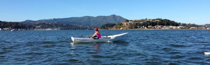 Meredith cruising in her weekly 'long slow' open-water rowing session in January.