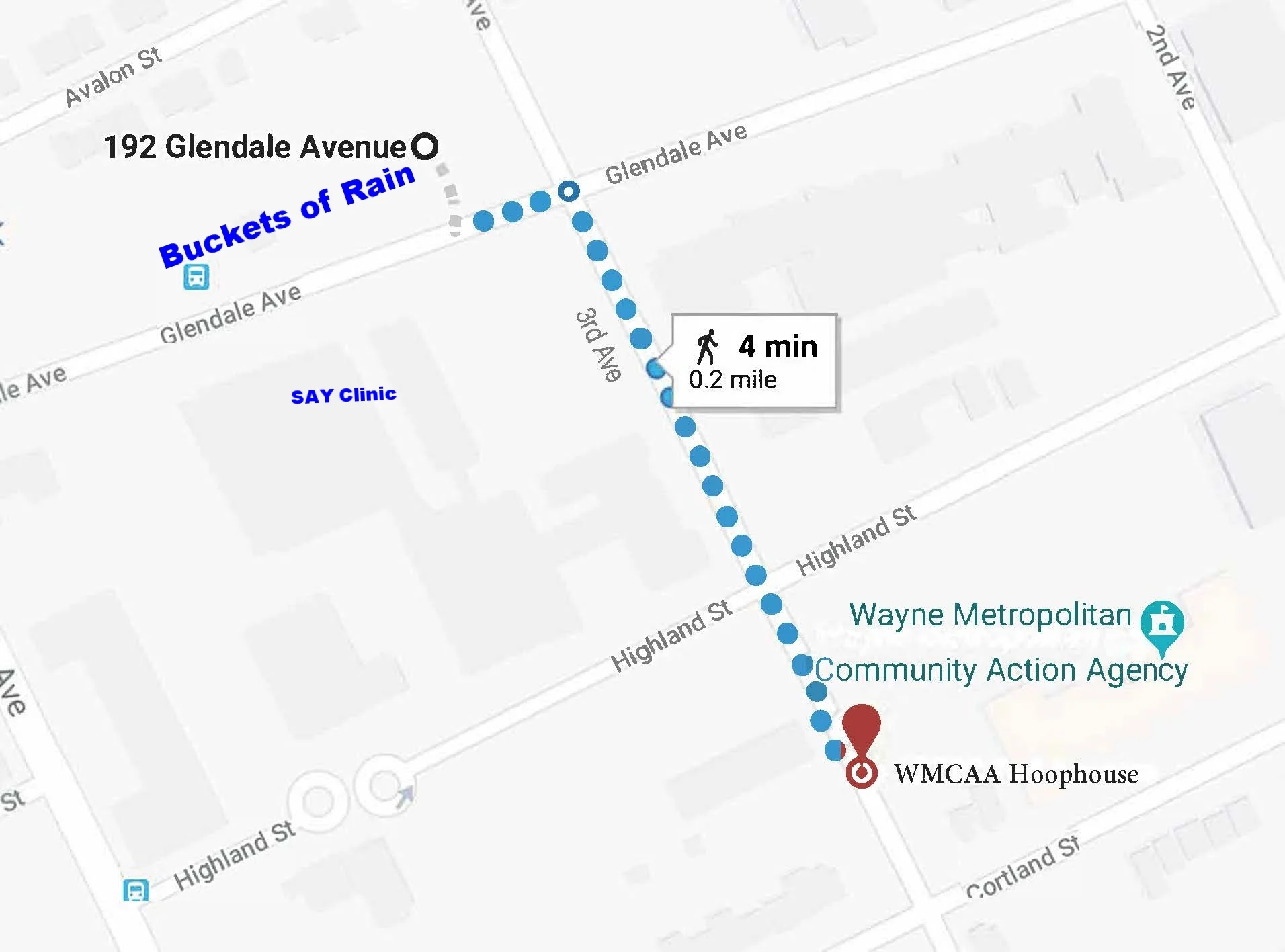 Directions to the WMCAA Hoop house from Buckets of Rain's "Big Glen" garden.