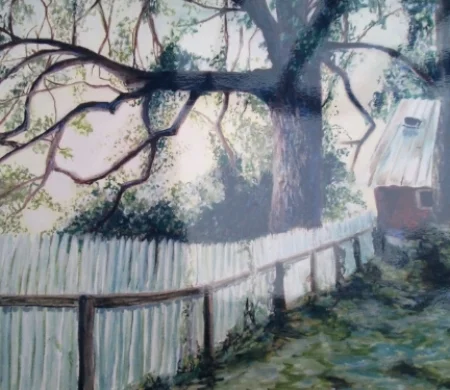 Glowing Fence/Barn, 32" x 24", oil SOLD