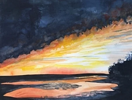 Stony Brook Orange, 12" x 19", Watercolor